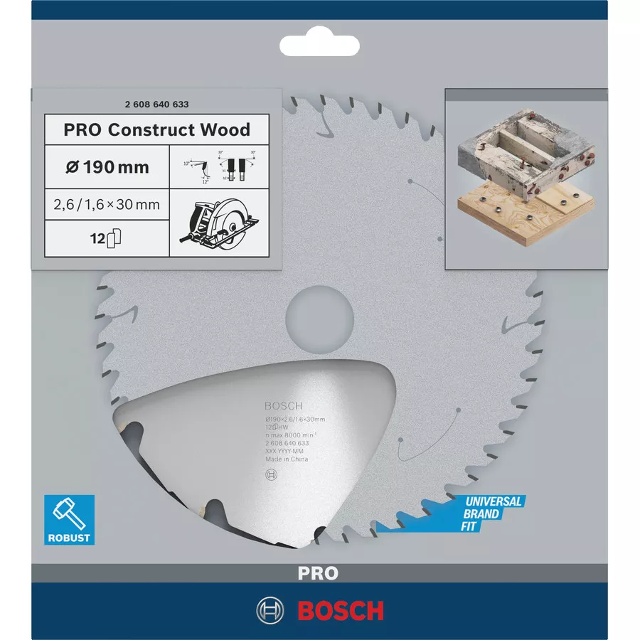 Lame BOSCH Construct Wood Ø190 x 30mm 12 dents